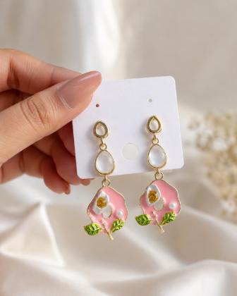 Pink Blossom Pearl Drop Earrings