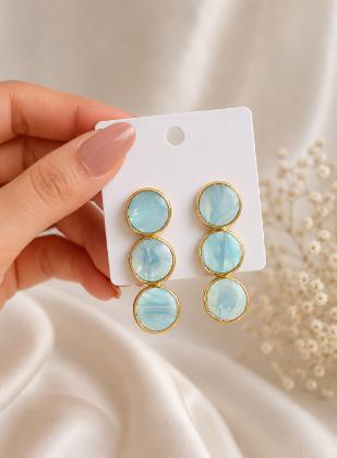 Sky Blue Marble Drop Earrings
