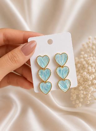 Sky Blue Heart Cascade Earrings
