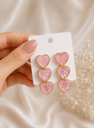 Blush Pink Heart Cascade Earrings