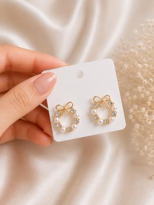 Pearl Crystal Bow Stud Earrings