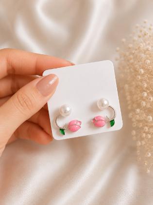 Pink Rose Pearl Hoop Earrings