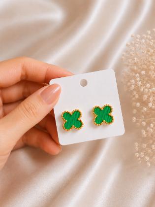 Green Clover Stud Earrings