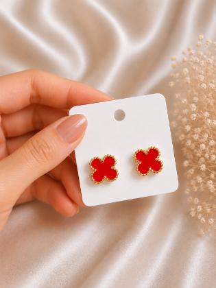 Red Clover Gold Stud Earrings