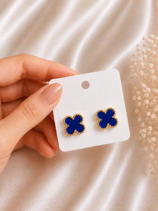 Royal Blue Clover Gold Stud Earrings