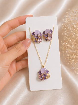Anti Tarnish Floral Crystal Jewellery Set