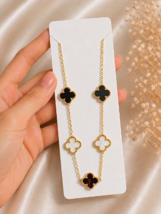 Black & White Clover Anti-Tarnish Station Necklace