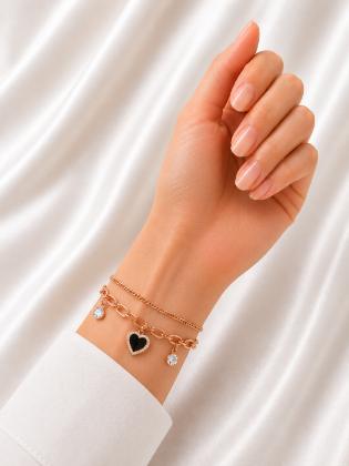 Black Heart Charm Anti Tarnish Bracelet