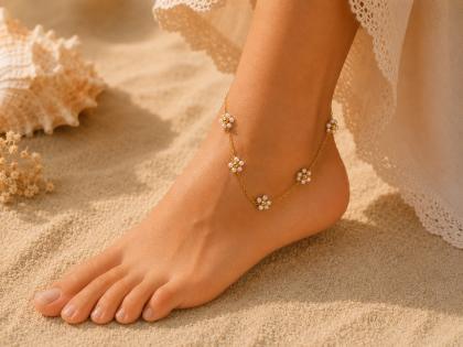 Pearl Daisy Antitarnish Stainless Steel Anklet (1pc)