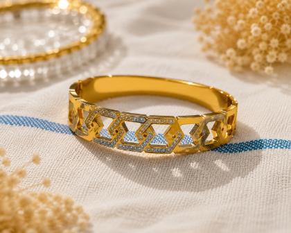 Crystal Geometric Antitarnish Stainless Steel Bracelet
