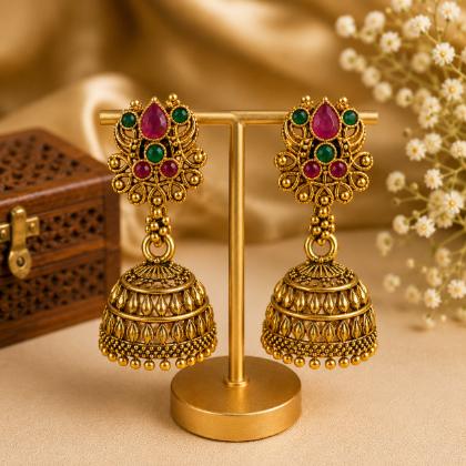 Traditional Stone Jhumka Earrings