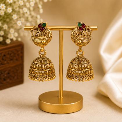 Peacock Stone Jhumka Earrings